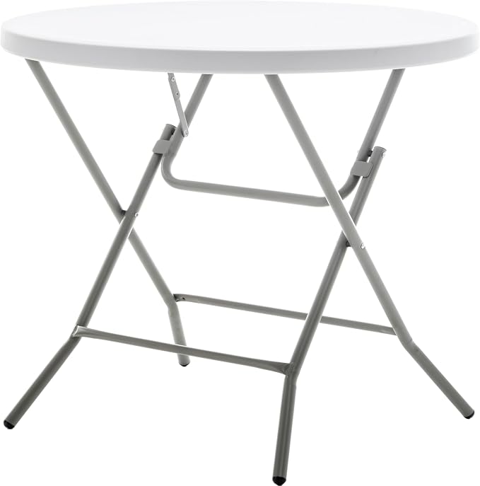 BTEXPERT White 2.63 Foot Round Plastic Folding Table 30" Height Commercial Indoor Outdoor for Patio Backyard Banquet Card Dining Wedding Party Event Metal Frame Set of 3