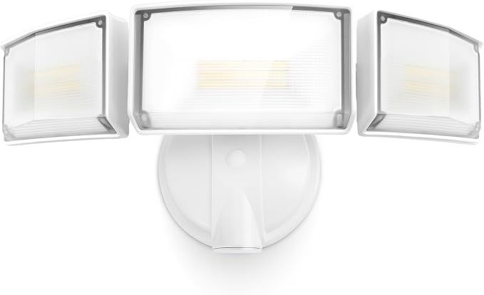 LUTEC 75W 8000 Lumen Floods Light Outdoor, Switch Controlled LED Security Lights with 3 Adjustable Heads, 5000K Daylight, IP65 Waterproof Exterior Flood Light for Outside Garage, Yard, Patio-White
