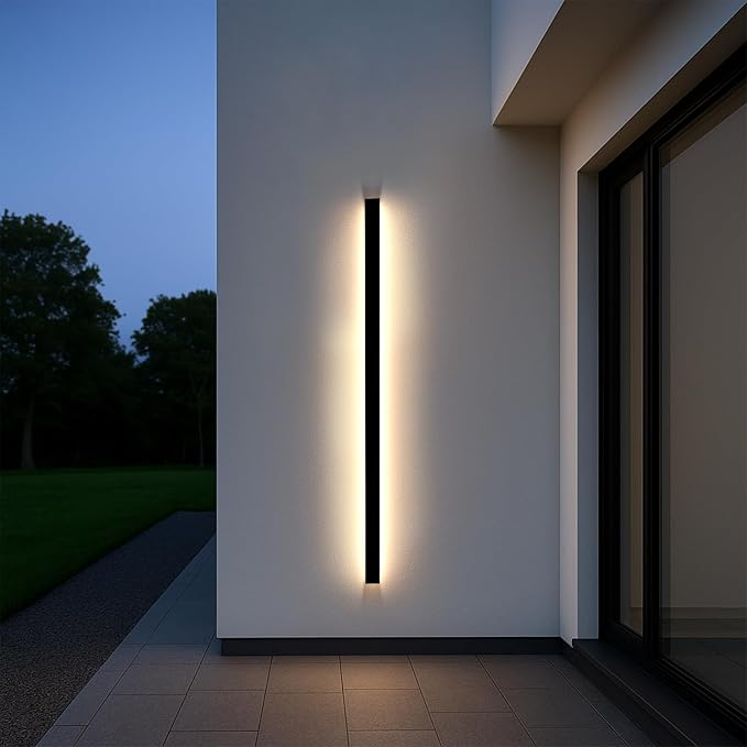 Modern Outdoor Wall Lights 79 Inch, 3000K Linear Exterior Wall Light Wall Mount, IP65 Waterproof Long Porch Wall Sconce Light for Front Door, Garage (Black)