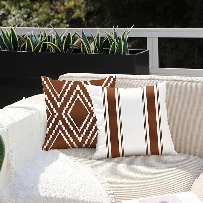DFXSZ Outdoor Rust Waterproof Geometry Pillow Covers 16x16 Set of 4 | Summer Fall Waterproof Modern Throw Pillowcases（No Inserts） Outdoor Decor for Patio Funiture Garden Polyester Covers