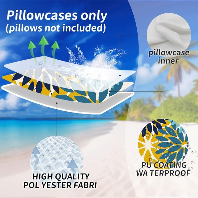 DFXSZ Pack of 2 Outdoor Waterproof Throw Pillow Covers 20x20 Dark Yellow | Polyester Colorful Spring Summer Floral Decorative Cushion Cases(NO INSERT),For Couch Patio Funiture Garden Home Decor