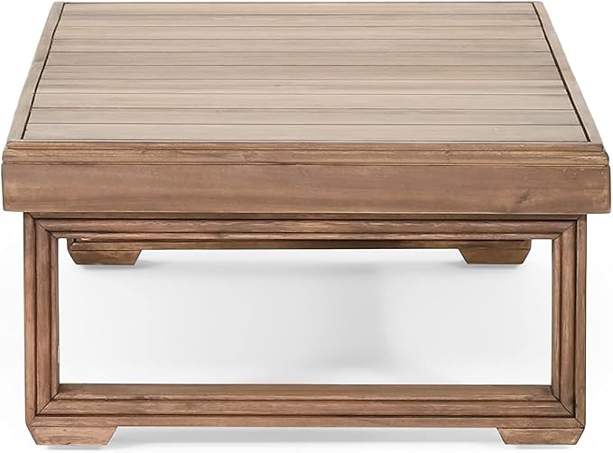 Outdoor Coffee Table with Slat Design and Sled Base, Brown
