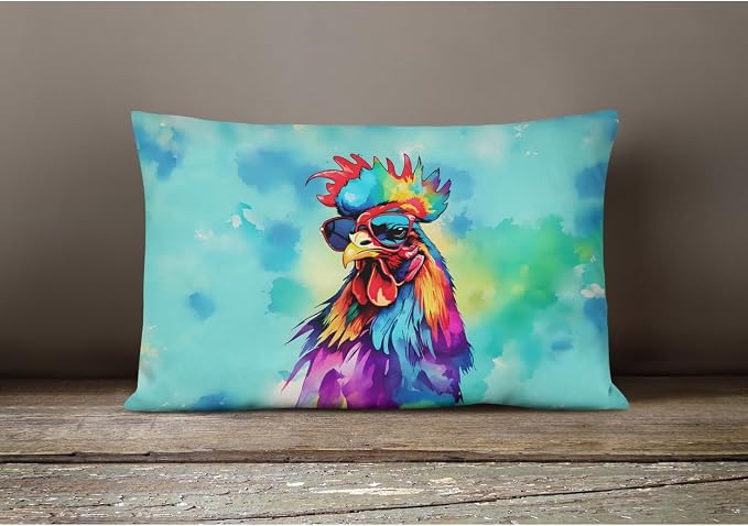 Caroline's Treasures DAC4040PW1216 Hippie Animal Rooster Throw Pillow Machine Washable, Indoor Outdoor Decorative Pillow for Couch, Bed or Patio, 12HX16W