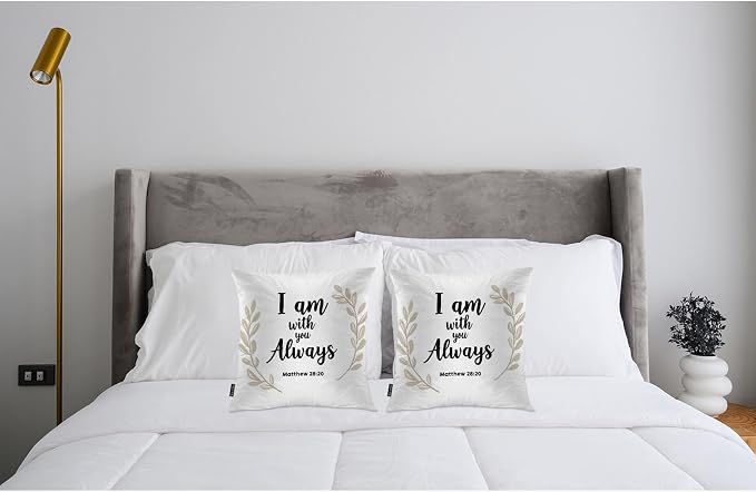 Swono Bible Quote Pillow Covers, Lettering I Am with You Always Decorative Pillow Case Home Sofa Cushion Set Bible Proverb Pillow Cushion Cases for Bed/Patio/Garden/Balcony, 2-Pack 18x18 Inch