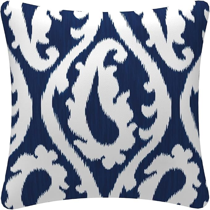 Outdoor Waterproof Decorative Throw Pillow Cover for Patio Furniture, 18x18 Inch Fade Resistant Patio Garden Cushion Cover for Couch Bed Sofa, Paisley Navy