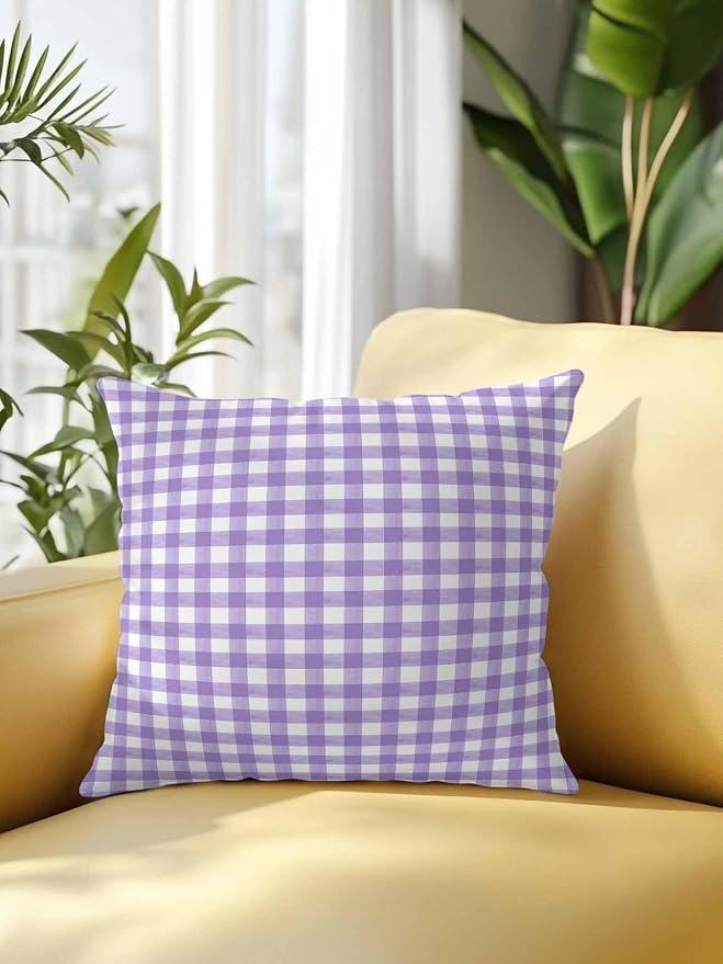 Outdoor Waterproof Throw Pillows Purple White Checkered Plaid Patio Pillows,Decorative Pillow Covers with Insert,Pillow Cushion Case for Garden Couch Sofa Gradient Buffalo Check