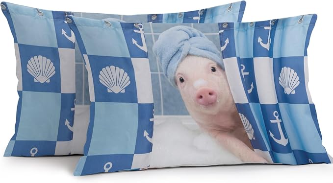 Bathing Pig Waterproof Outdoor Pillow Covers Set of 2 Home Decor, Funny Animal Showering Lumbar Pillowcase Patio Pillow Covers for Couch Bench Patio Furniture Garden 20x12in