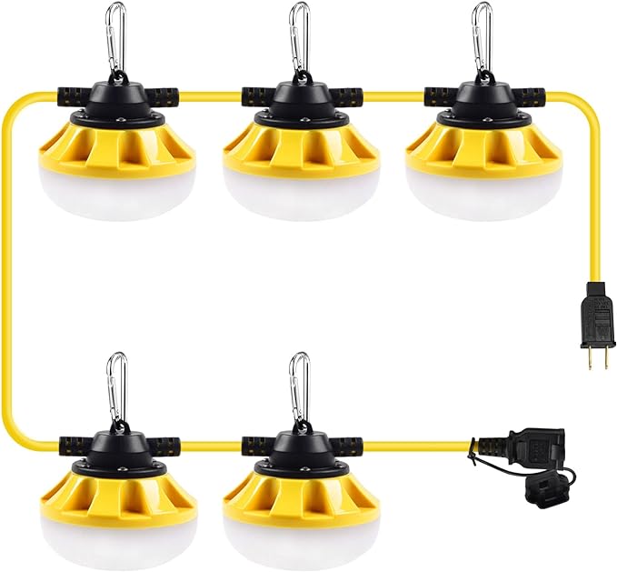 50FT Construction String Lights LED Industrial Grade Free for Climbing Hook | Best for Construction Sites, Renovation, Walkways,Patio,Mine cave, Outdoor, and Other Outdoor Lighting Solutions Use