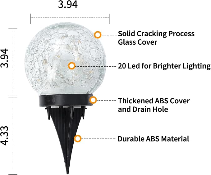 JKIMK Solar Globe Lights Outdoor Waterproof-Solar Balls for Garden | Cracked Glass Ball Lights Outdoor-Solar Orbs for Outside-Decorations for Patio and Yard Lawn Backyard Decor