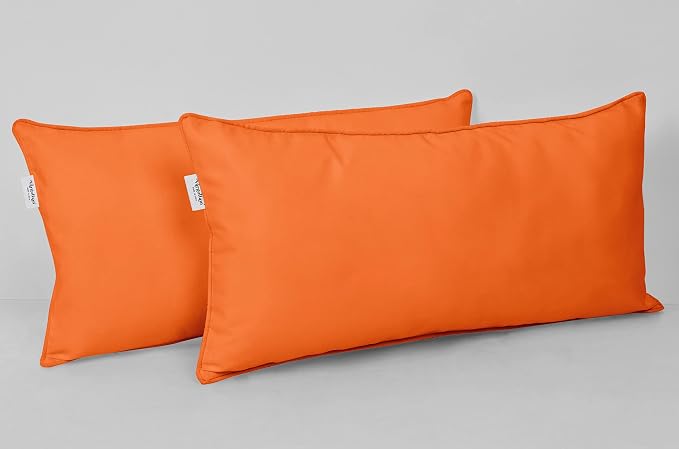 Indoor/Outdoor Polyester Fabric Lumbar Pillow Cover, All-Weather Waterproof Rectangular Cushion Case for Patio Furniture, 12 x 18 Set of 2 -Coral Orange