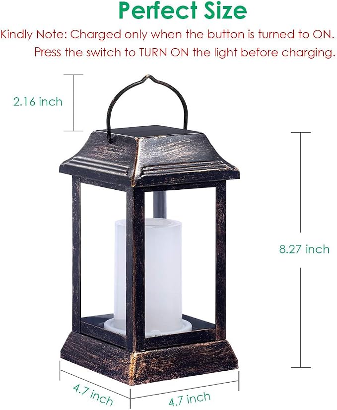TomCare Flickering Flame Solar Lights Outdoor Metal Hanging Lantern, 4 Pack | Realistic Flame Effect, Charges in 6-8 Hours, 10-12-Hour Runtime, IP65 Waterproof, Auto On/Off for Patio, Garden and Porch