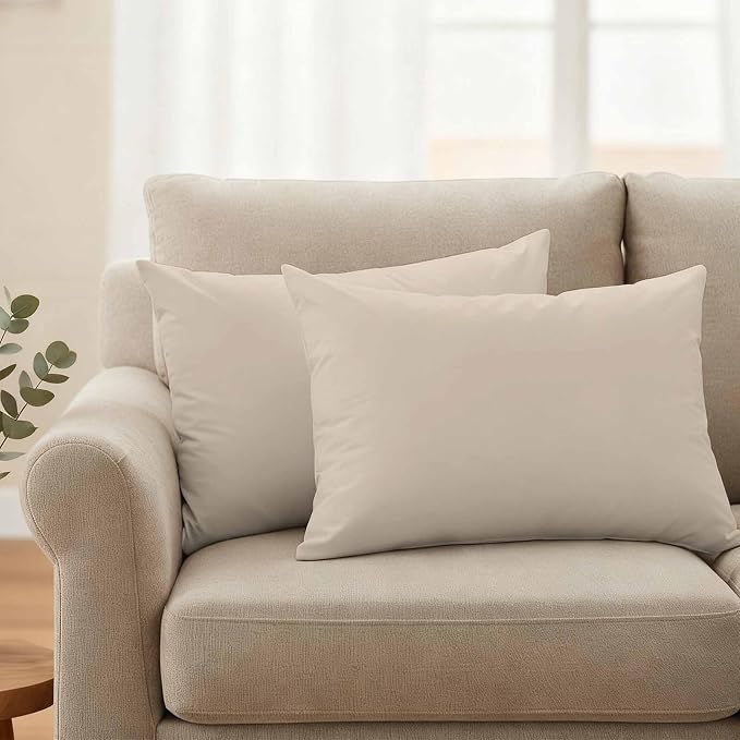 Lumbar Pillow Covers 12 x 20 Inches, Beige Pure Color Waterproof Throw Pillow Cover Set of 2, Aesthetics Contemporary Modern Decorative Rectangle Cushion Covers for Patio/Couch/Garden