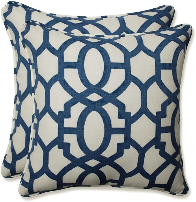 Pillow Perfect Trellis Indoor/Outdoor Throw Pillows, 2 Count, Large - 18.5 x 18.5, Blue Nunu Geo Ink