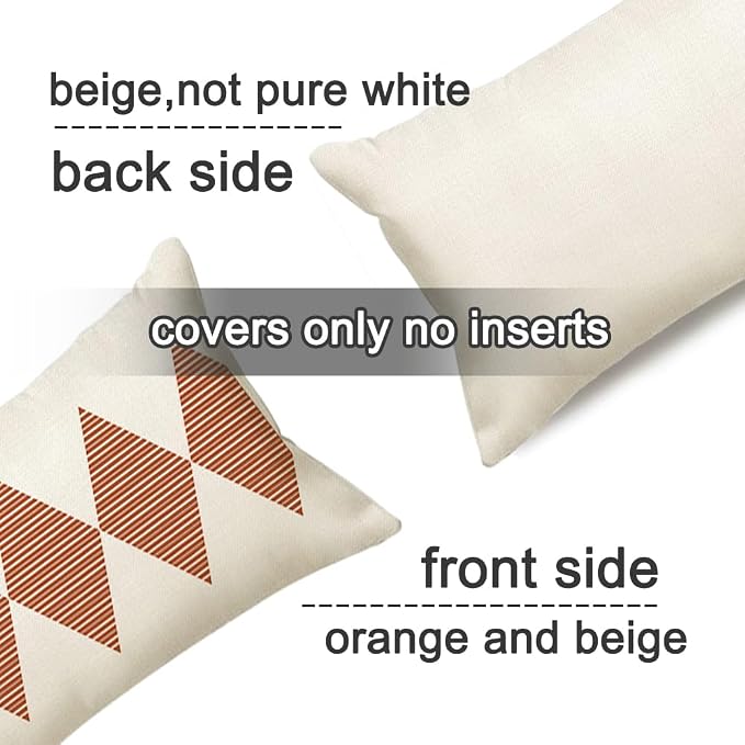 Outdoor Pillows Covers 12x20 Waterproof,Orange and Beige Set of 4(No Insert | for Covered Patio Furniture,No Insert Just Covers,Fit 12x20 inch Inserts or Smaller,Durable Polyester,Boho Lumbar