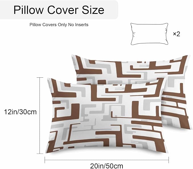 Vandarllin Outdoor Throw Pillows Covers 20x12 inch Set of 2 Waterproof Brown Geometric Stripes Decorative Zippered Cushion Covers for Patio Furniture, Modern Abstract Lines Lumbar Pillowcases