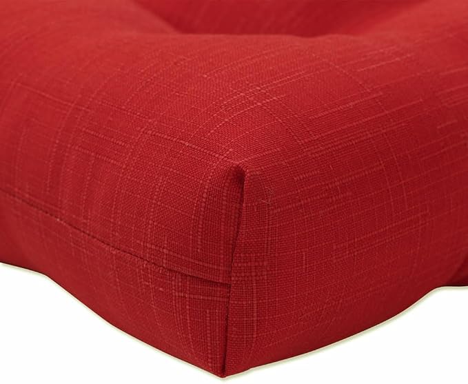 Pillow Perfect Solid Twill Indoor/Outdoor Tufted Wicker Chair Pad with Ties, 17" x 17.5", 2 Count, Red Splash Flame