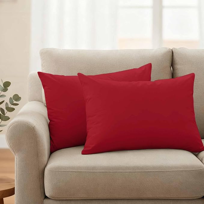 Red Outdoor Pillow Covers 20"x12" Set of 2, Solid Color Waterproof Throw Pillow Covers for Patio Furniture, Decorative Cushion Covers for Porch
