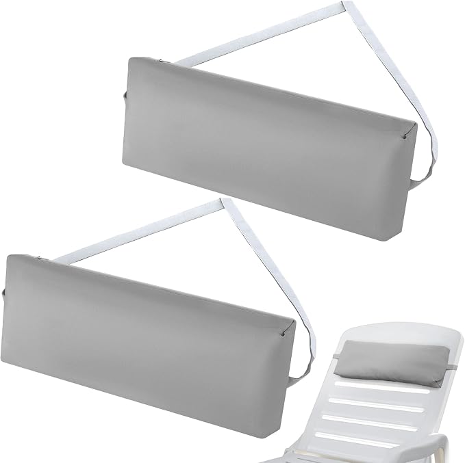 Qunclay Headrest Pillow Pool Furniture Lounge Pillow Chair Pillows Patio Furniture Pillows with Adjustable Elastic Tape Band Head Support Pillow for Pool Patio Chairs (Gray,2 Pieces)