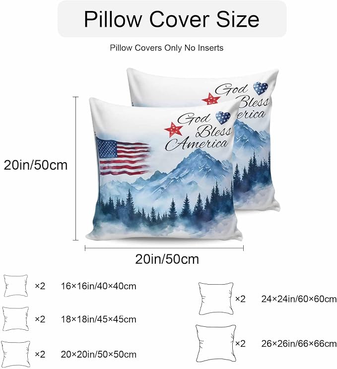 4th of July American Flag Outdoor Pillow Covers 24x24 Inch Throw Pillow Covers Set of 2 Waterproof Decorative Pillow Cases Independence Day Forest Cushion Covers for Patio Furniture Garden Couch Sofa