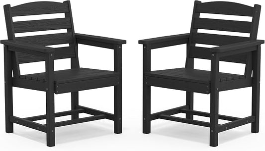 SERWALL Outdoor Dining Chairs Set of 2, All-Weather HDPE Patio Chair with 19.7" Widened Seat, for Backyard, Garden, Black