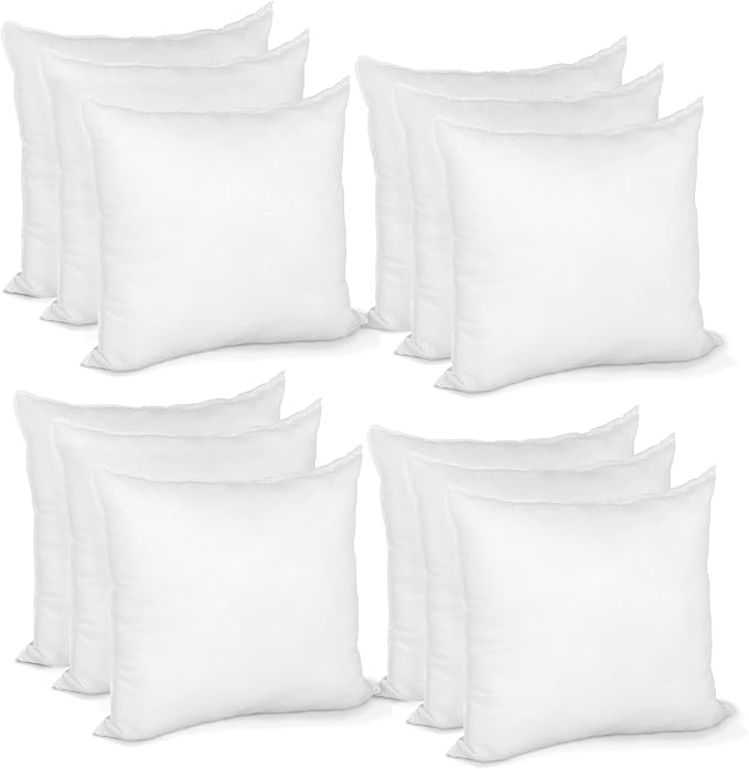 Hometex Canada Pillow Insert 18" x 18" Indoor Outdoor Polyester Filled Standard Cover (12 Pack)