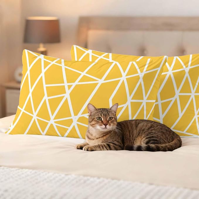Outdoor Pillow Covers Waterproof, Yellow Geometric Decorative Rectangle Throw Pillowcases Patio Cushion Covers for Tent/Garden, 20" x 12" 2 Pack, Abstract Stripes Modern Minimalist