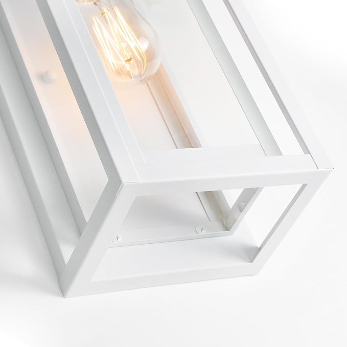 15" Large Outdoor Light Fixture Wall Mount, White Outdoor Sconce Lights, Modern Waterproof Exterior Porch Lights with Clear Glass Shade for Front Door, Garage, 1 Pack