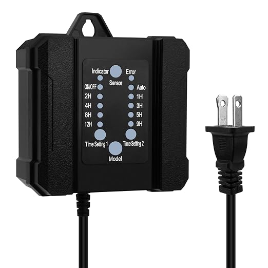 100W Outdoor Low Voltage Transformer with Timer and Photocell Sensor,120V AC to 12V DC Weatherproof for LED Landscape Lighting,Deck Lights,Spotlight, Pathway Light,ETL Listed
