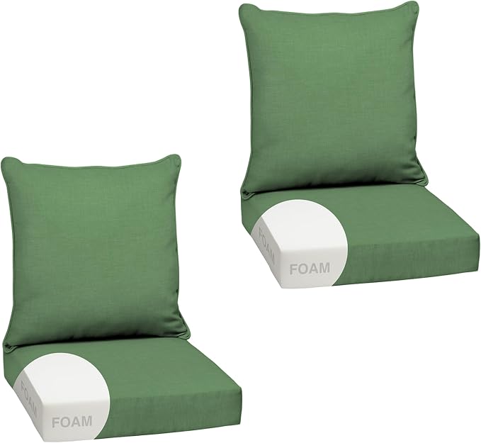 Arden Outdoor Deep Seat Cushion Set, Foam, 2-Pack, 24x24, Moss Green | Sofa, Couch, Conversation Set, Premium High-Density Foam, Never Flattens, Mold and Mildew Resistant