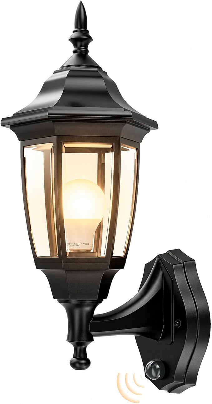 EMART Dusk to Dawn Plastic Outdoor Wall Light Fixtures(2 Pack, Black) | Include Bulbs, Waterproof and Anti-Corrosion, Wall Mount Porch Sconces for Outside, Garage, Front Door, House, Patio