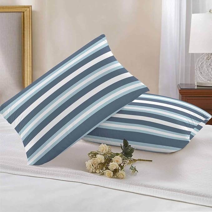 Blue Striped Outdoor Pillow Covers Waterproof, All Weather Cushion Case Set of 2, Modern Gradient Abstract Lines Aesthetic Lumbar Pillowcase for Sofa Couch Bed Decor Patio Furniture 20"x12"
