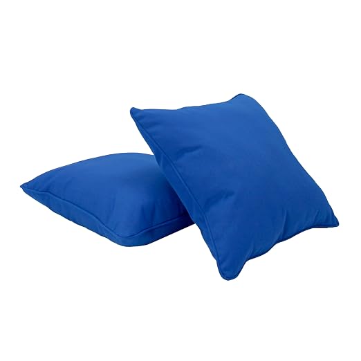 Factory Direct Partners Presidio 18" x 18" Square Decorative Throw Pillow Set with Piping for Indoor/Outdoor Furniture UV, Fade, Weather-Resistant Olefin Fabric (2-Pack) - Brilliant Blue, 13810-BB