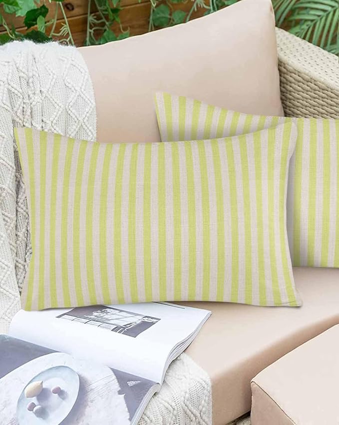 Outdoor Waterproof Throw Pillow Covers Set of 2 Yellow Stripes Lumbar Pillowcases 20x12 Inches Linen Classic Vertical Striped Patio Decorative Pillows Cushion Case Patio Pillows for Couch Bed Garden
