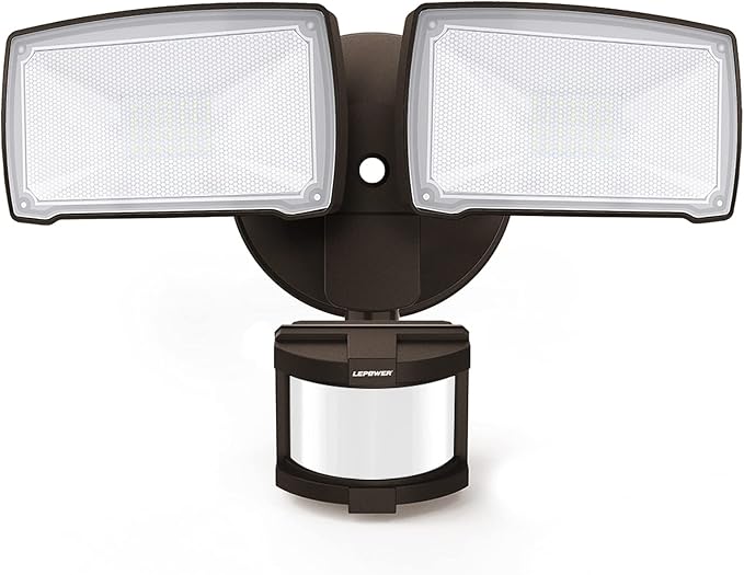 LEPOWER Hardwired LED Security Lights Motion Sensor Outdoor, 30W 3200LM | 5500K Daylight, 72 FT Range & 180° Detection, Easy to Install, IP65 Waterproof, 2 Head Flood Light for Garage, Yard, Porch