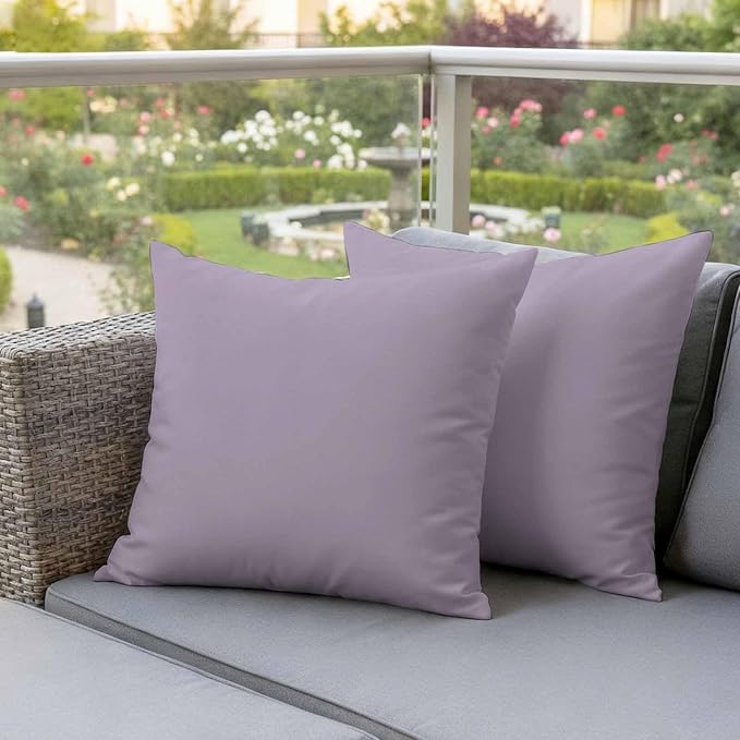 Outdoor Pillow Covers 24 x 24 Inches, Purple Solid Color Waterproof Throw Pillow Cover Set of 2, Aesthetics Contemporary Luxury Decorative Square Cushion Covers for Patio/Couch/Garden