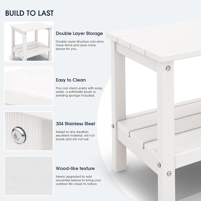 KINGYES Double Side Table, Adirondack End Table- White