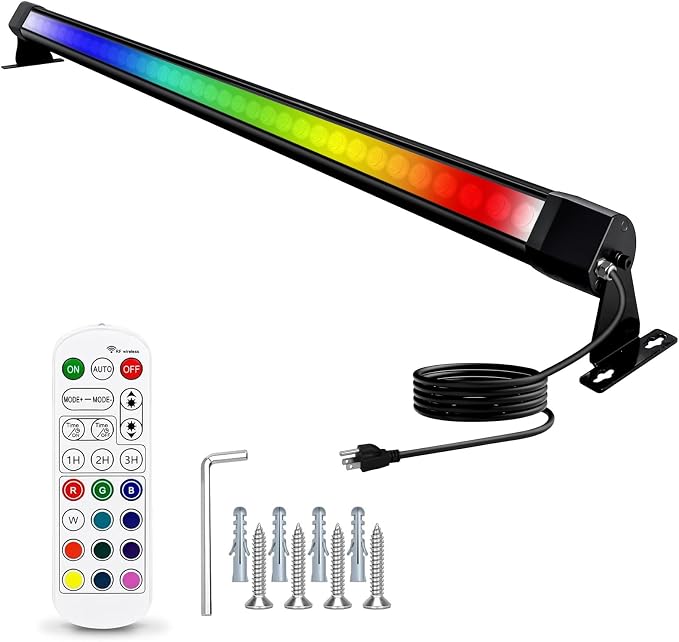 HNRLOY RGB Wall Washer Light Bar, 72W RGB Color Changing Landscape Wall Wash Lights, 47.2 Inch 120V Dimmable Stage RGB LED Light Bar for Hotel,Building,Christmas Garden Lighting