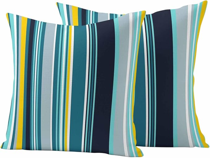 Teal Yellow Stripes Outdoor Pillow Covers Set of 2 Lines Art Waterproof Throw Pillow Cover Decorative Cushion Cases for Patio Porch Garden 24X24 Inch