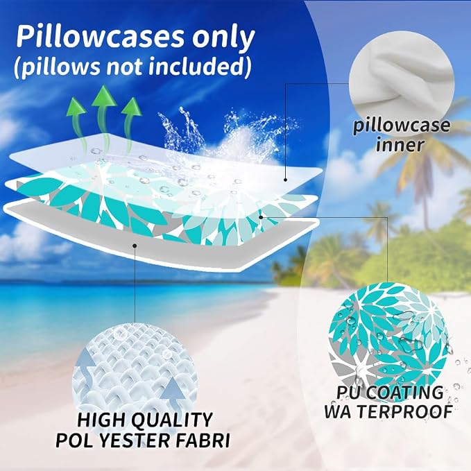 DFXSZ Pack of 2 Outdoor Waterproof Throw Pillow Covers 18x18 Blue Grey | Polyester Colorful Spring Summer Floral Decorative Cushion Cases(NO INSERT),For Couch Patio Funiture Garden Home Decor