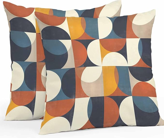Vandarllin Outdoor Throw Pillows Covers 18x18 inch Set of 2 Waterproof Mid Century Geometric Decorative Zippered Cushion Covers for Patio Furniture, Abstract Modern Lumbar Pillowcases