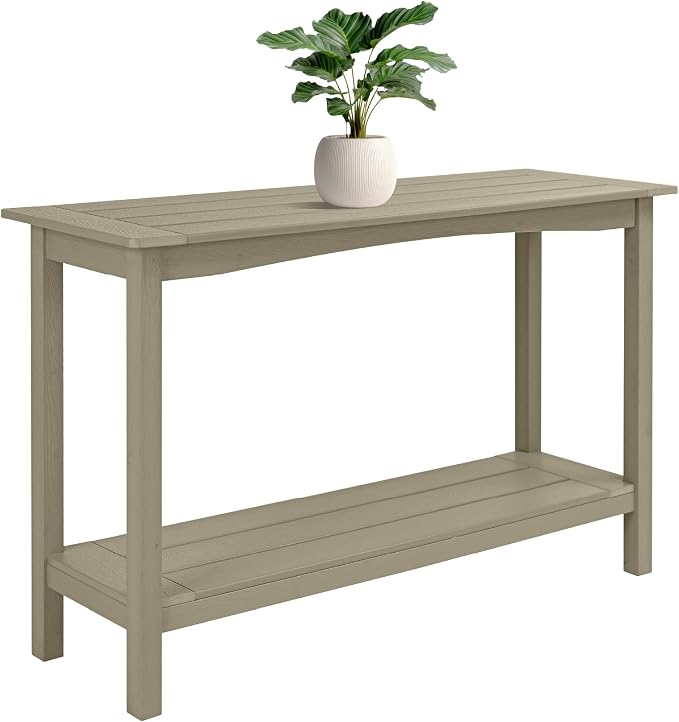 Weatherproof HIPS Outdoor Console Table, 48'' 2-Shelf Side Table Indoor/Outdoor Use, Multifunctional Buffet Table Bar Storage Organizer for Entryway, Patio, Outside Plant Stand Table, Champagne