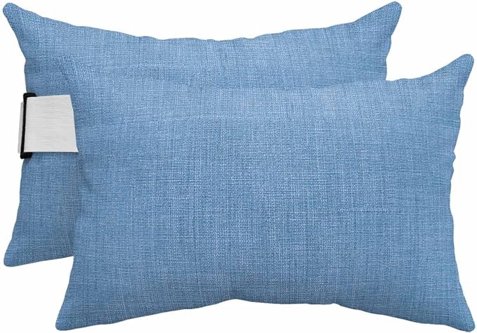 Outdoor Pillow for Chaise Lounge Chair Blue Rustic Vintage Burlap Texture Outdoor Pillows Waterproof with Adjustable Strap Headrest Lumbar Pillows for Garden Patio Furniture 2 Pack 12" x 20"
