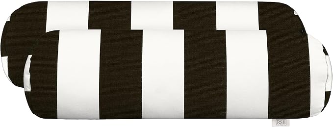 RSH Decor Neck Roll Pillows Set of 2, 20"x6" Outdoor Bolster Pillows Waterproof, Black & White Stripe Outdoor Pillow Inserts for Patio Furniture, Porch, Couch & Bed, Made in USA