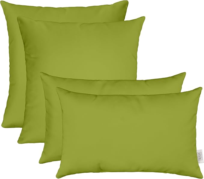 RSH Décor Indoor Outdoor Decorative Set of 4 Sunbrella Throw Toss Pillows, Choose Color & Size (Canvas Macaw Moss Green, 20" x 20" + 20" x 12") - Made in USA