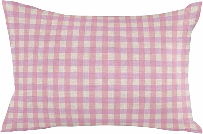 Outdoor Waterproof Throw Pillow Covers Set of 2 Pink Buffalo Plaid Lumbar Pillowcases 20x12 Inches Linen Classic Checked Patio Decorative Pillows Cushion Case Patio Pillows for Couch Bed Chair Garden