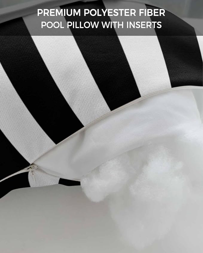 Chaise Lounge Head Resting Pillows, Simple Black and White Stripes Outdoor Waterproof Furniture with Insert and Adjustable Elastic Stripe Chaise Pillows for Recliner Beach Chair 11x16IN,2 Pcs