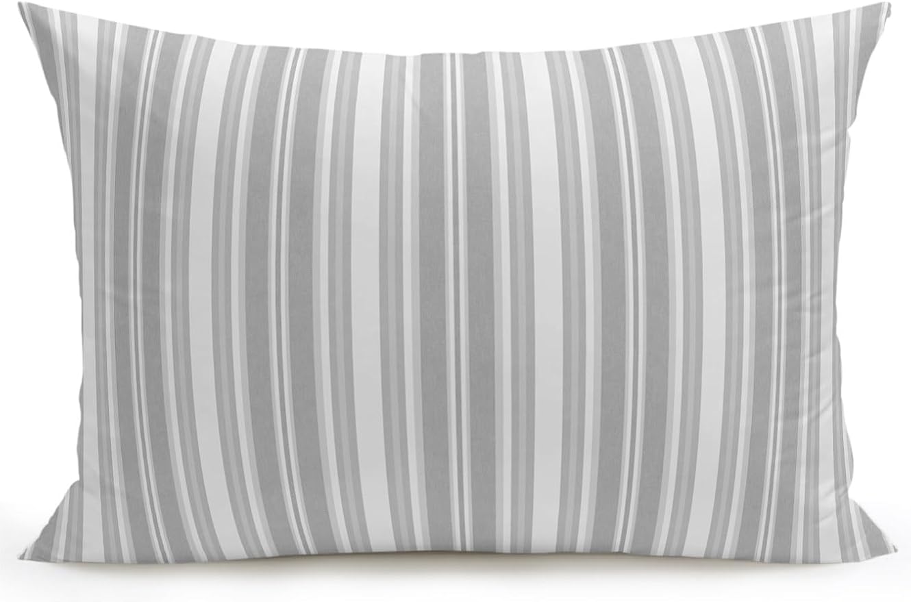 Waterproof Outdoor Pillow 1 Pack Grey Stripes Decorative Throw Pillows Cover & Insert 20x12 Inch Lumbar Pillowcase White Lines Lines Pillows for Couch Sofa Bed Patio Furniture Indoor Outdoor