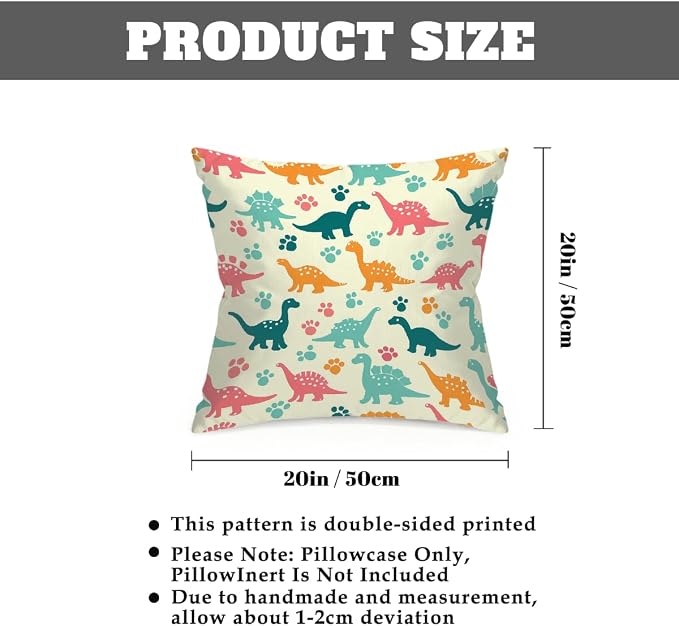 20x20 Inch Outdoor Pillow Covers Set of 2 Waterproof Throw Pillow Covers Decorative Couch Cushion Covers Colorful Dinosaurs Footprint Square Pillowcases Protectors for Patio Garden Sofa