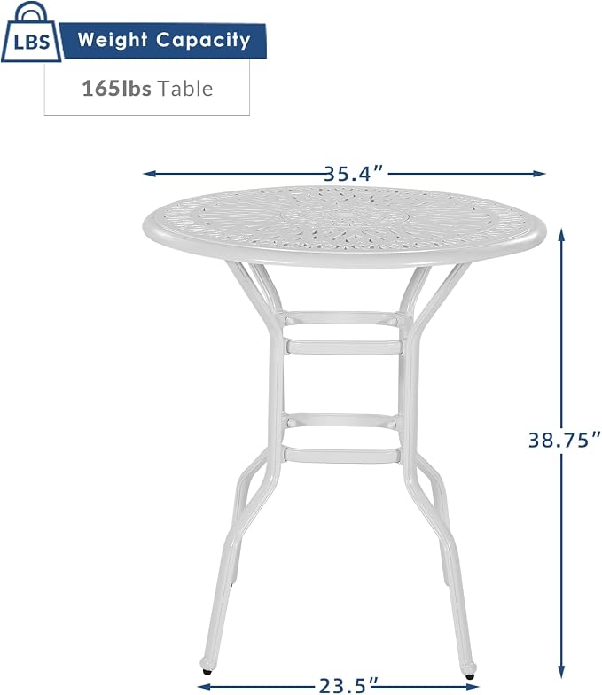 Outdoor Cast Aluminum Bar Table, 35.4" Patio Bar Height Table with 2" Umbrella Hole, All Weather High Top Bistro Round Dining Table for Outside Deck Porch Balcony Poolside, White