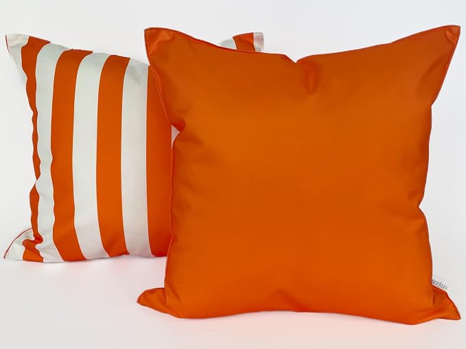 Pack of 2 Solid and Stripe 20''x20'' Outdoor Waterproof Orange Throw Pillow Covers Decorative Square Cushion Patio Pillows for Patio Furniture (Orange Tiger)
